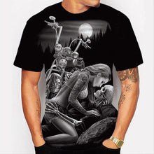 Load image into Gallery viewer, 3D Fashion black T-shirt Motorcycle beauty lady skull print EUR Size