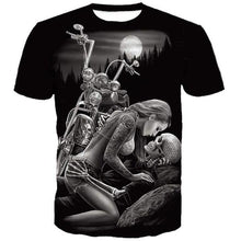 Load image into Gallery viewer, 3D Fashion black T-shirt Motorcycle beauty lady skull print EUR Size