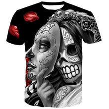Load image into Gallery viewer, 3D Face-changing mask beauty skull print fun fashion short-sleeved T-shirt EUR Size