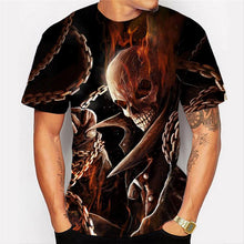 Load image into Gallery viewer, 3D Metal chain skull printed short-sleeved T-shirt EUR Size