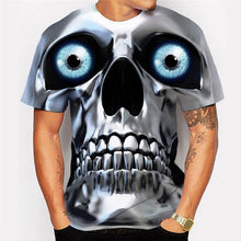 Load image into Gallery viewer, 3D metal skull mask print fashion short-sleeved T-shirt EUR Size