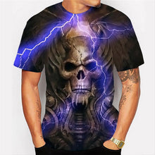 Load image into Gallery viewer, 3D Purple Lightning Stone Statue Skull Print Cool Short Sleeve T-Shirt EUR Size