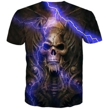 Load image into Gallery viewer, 3D Purple Lightning Stone Statue Skull Print Cool Short Sleeve T-Shirt EUR Size