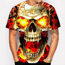 Load image into Gallery viewer, 3D Cool burst flame skull print fashion short-sleeved T-shirt EUR Size