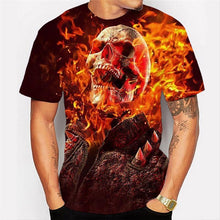 Load image into Gallery viewer, 3D short-sleeved T-shirts fashion flame skull motorcycle rider cool EUR Size