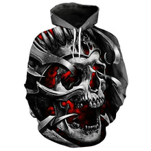 Load image into Gallery viewer, 3D howling metal skull printing hip hop streetwear hoodie pullover EUR SIZE
