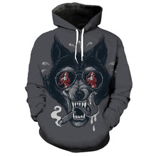 Load image into Gallery viewer, 3D gray hoodie fun wolf hoodie sweatshirt pullover