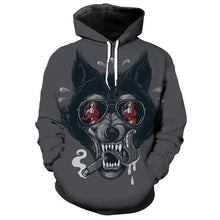 Load image into Gallery viewer, 3D gray hoodie fun wolf hoodie sweatshirt pullover