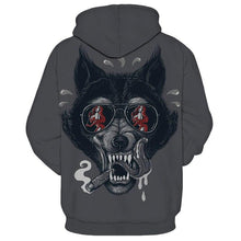 Load image into Gallery viewer, 3D gray hoodie fun wolf hoodie sweatshirt pullover