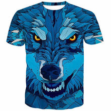 Load image into Gallery viewer, 3D Cool Blue Wolf T-shirt