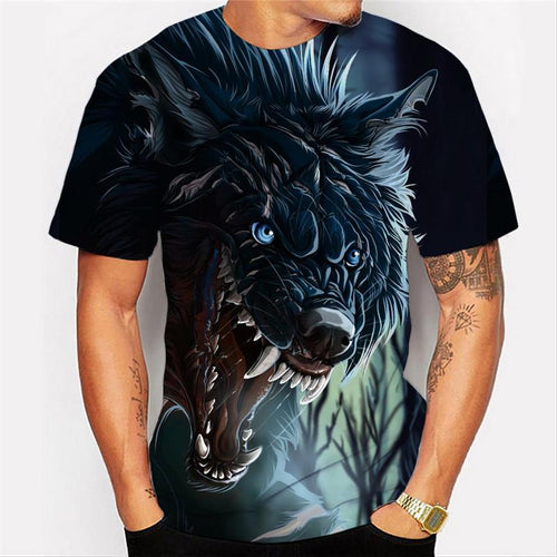 3D Angry Roaring Wolf Print Short Sleeve T-Shirt