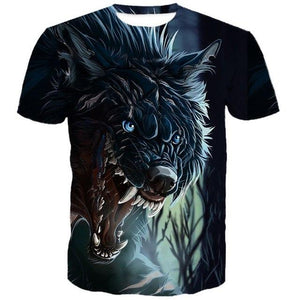 3D Angry Roaring Wolf Print Short Sleeve T-Shirt