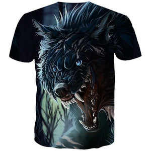 3D Angry Roaring Wolf Print Short Sleeve T-Shirt