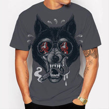 Load image into Gallery viewer, 3D gray fun wolf print short-sleeved T shirt