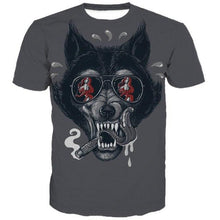 Load image into Gallery viewer, 3D gray fun wolf print short-sleeved T shirt