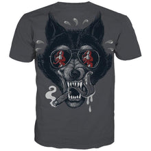 Load image into Gallery viewer, 3D gray fun wolf print short-sleeved T shirt