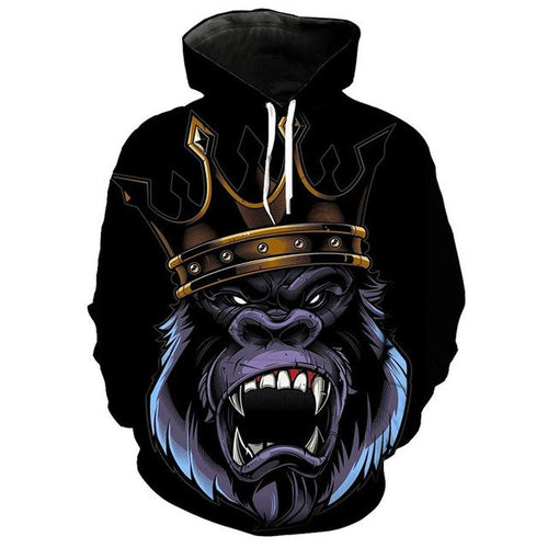 3D Black pullover chimpanzee King Hoodie