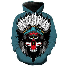 Load image into Gallery viewer, 3D Hoodie Green Pullover Indian Skull Hoodie