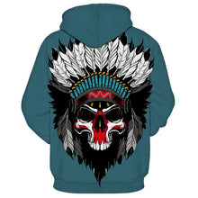 Load image into Gallery viewer, 3D Hoodie Green Pullover Indian Skull Hoodie