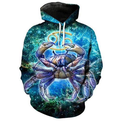12 constellation 3D Cancer print hoodie