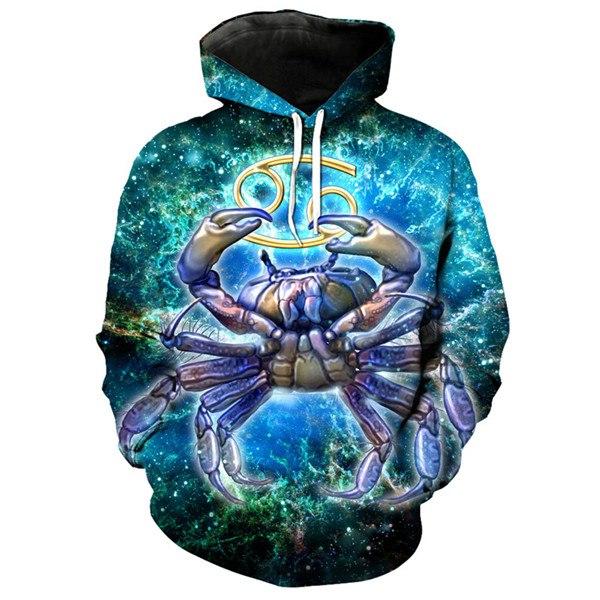 12 constellation 3D Cancer print hoodie