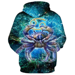 12 constellation 3D Cancer print hoodie