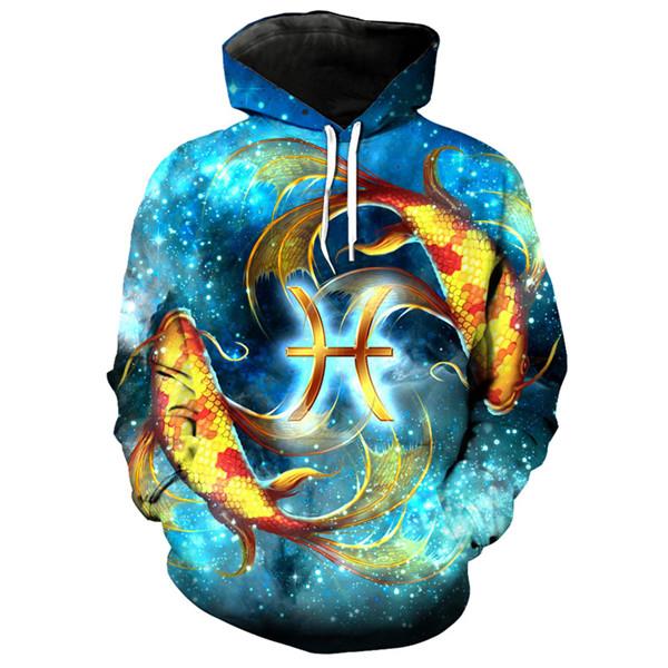 12 constellation 3D Pisces print hoodie