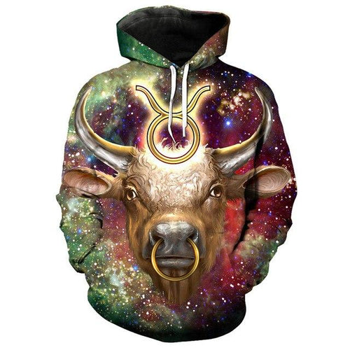 12 constellation 3D Taurus print hoodie