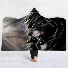 Load image into Gallery viewer, 3D Fashion Tiger lion print hooded cape robe plus velvet thick warm sleeping blanket