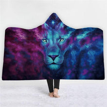 Load image into Gallery viewer, 3D Fashion Tiger lion print hooded cape robe plus velvet thick warm sleeping blanket