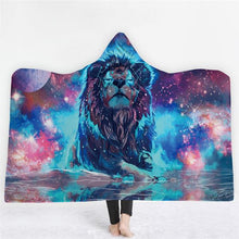 Load image into Gallery viewer, 3D Fashion Tiger lion print hooded cape robe plus velvet thick warm sleeping blanket