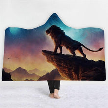 Load image into Gallery viewer, 3D Fashion Tiger lion print hooded cape robe plus velvet thick warm sleeping blanket
