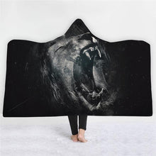 Load image into Gallery viewer, 3D Fashion Tiger lion print hooded cape robe plus velvet thick warm sleeping blanket