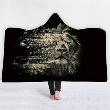 Load image into Gallery viewer, 3D Fashion Tiger lion print hooded cape robe plus velvet thick warm sleeping blanket