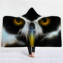 Load image into Gallery viewer, 3D Cool owl print fashion padded cloak sleeping blanket hooded nightgown
