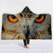 Load image into Gallery viewer, 3D Cool owl print fashion padded cloak sleeping blanket hooded nightgown