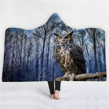 Load image into Gallery viewer, 3D Cool owl print fashion padded cloak sleeping blanket hooded nightgown