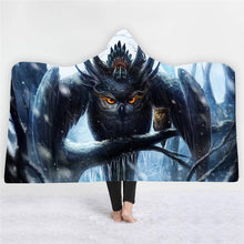 Load image into Gallery viewer, 3D Cool owl print fashion padded cloak sleeping blanket hooded nightgown