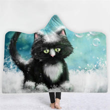 Load image into Gallery viewer, 3D Cute cat print fashion cloak sleeping blanket hooded nightgown