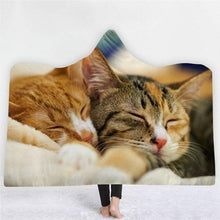 Load image into Gallery viewer, 3D Cute cat print fashion cloak sleeping blanket hooded nightgown