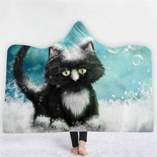 Load image into Gallery viewer, 3D Cute cat print fashion cloak sleeping blanket hooded nightgown
