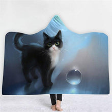 Load image into Gallery viewer, 3D Cute cat print fashion cloak sleeping blanket hooded nightgown
