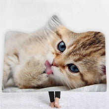 Load image into Gallery viewer, 3D Cute cat print fashion cloak sleeping blanket hooded nightgown