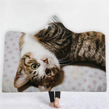 Load image into Gallery viewer, 3D Cute cat print fashion cloak sleeping blanket hooded nightgown