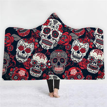 Load image into Gallery viewer, 3D Cool hooded blanket fashion skull print plus nightgown